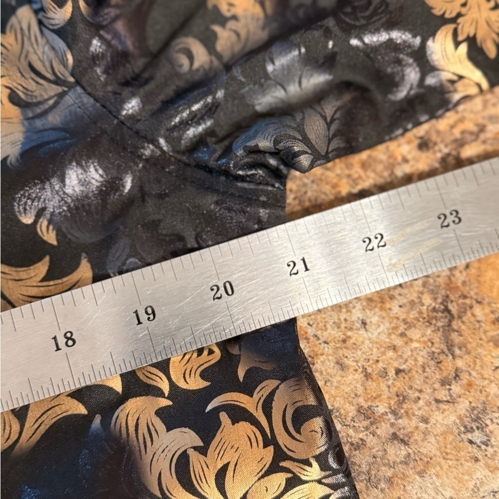 Pavini Mens Size Medium Button Up Casual Dress Shirt Black And Golden Paisley - Picture 7 of 13